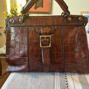 Fossil Brown Croc-Embossed Satchel